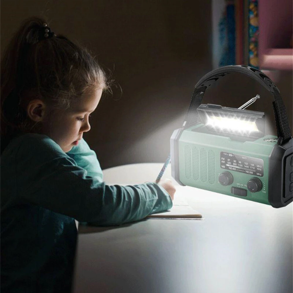 (image for) Emergency Weather Crank Radio, Portable Camping Light, 10000mAh Battery/Hand Crank/Solar Powered AM/FM Wind Up Radios, Type-C Phone Charger, Flashlight, Reading Lamp, Compass, SOS Survival Al